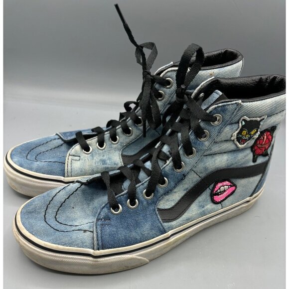 Vans Womens Sk8 High Top Denim Patches Lace Up Sneakers Sz 8 - Picture 1 of 9